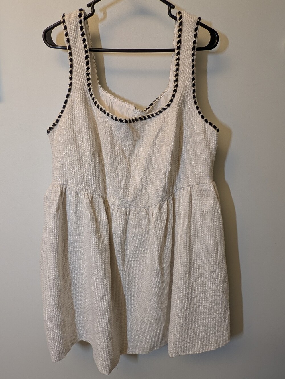 NWT Cider Cream Tweed Metallic Braided Trim Mini Dress With Pockets Size 0XL